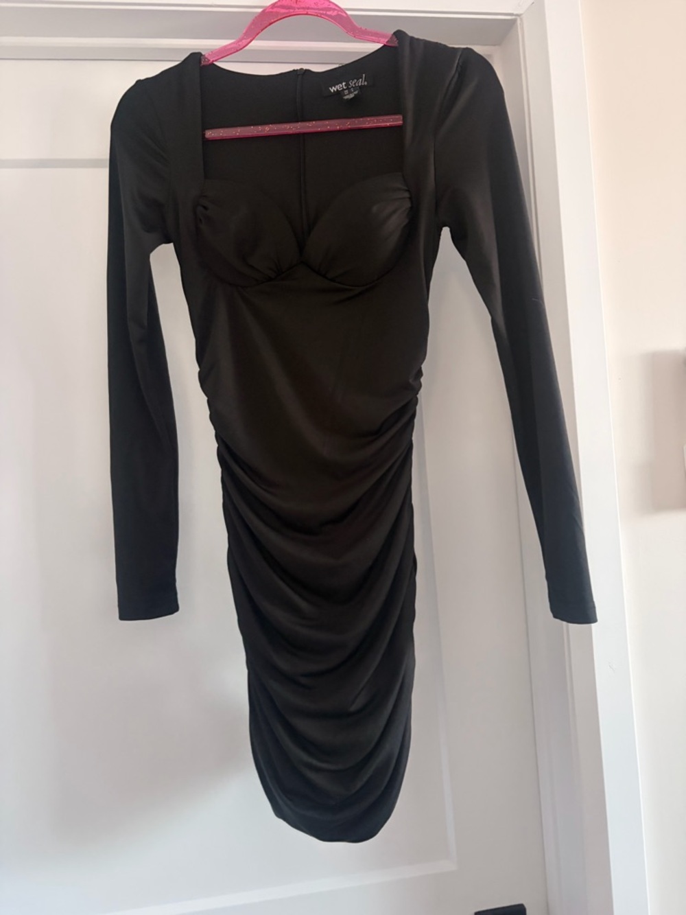 Wet Seal Black Long Sleeve Ruched Bust Bodycon Dress